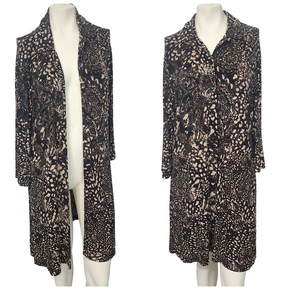 Chico's Travelers 2 (large) Brown Abstract Animal Print Button down Jacket Dress